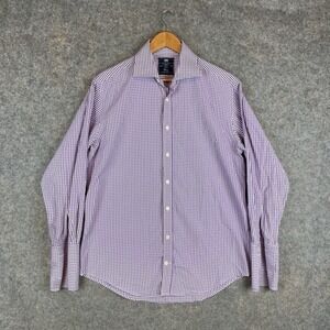 Hawes & Curtis Dress Shirt Mens 15.5 33 Purple Gingham French Cuff Formal